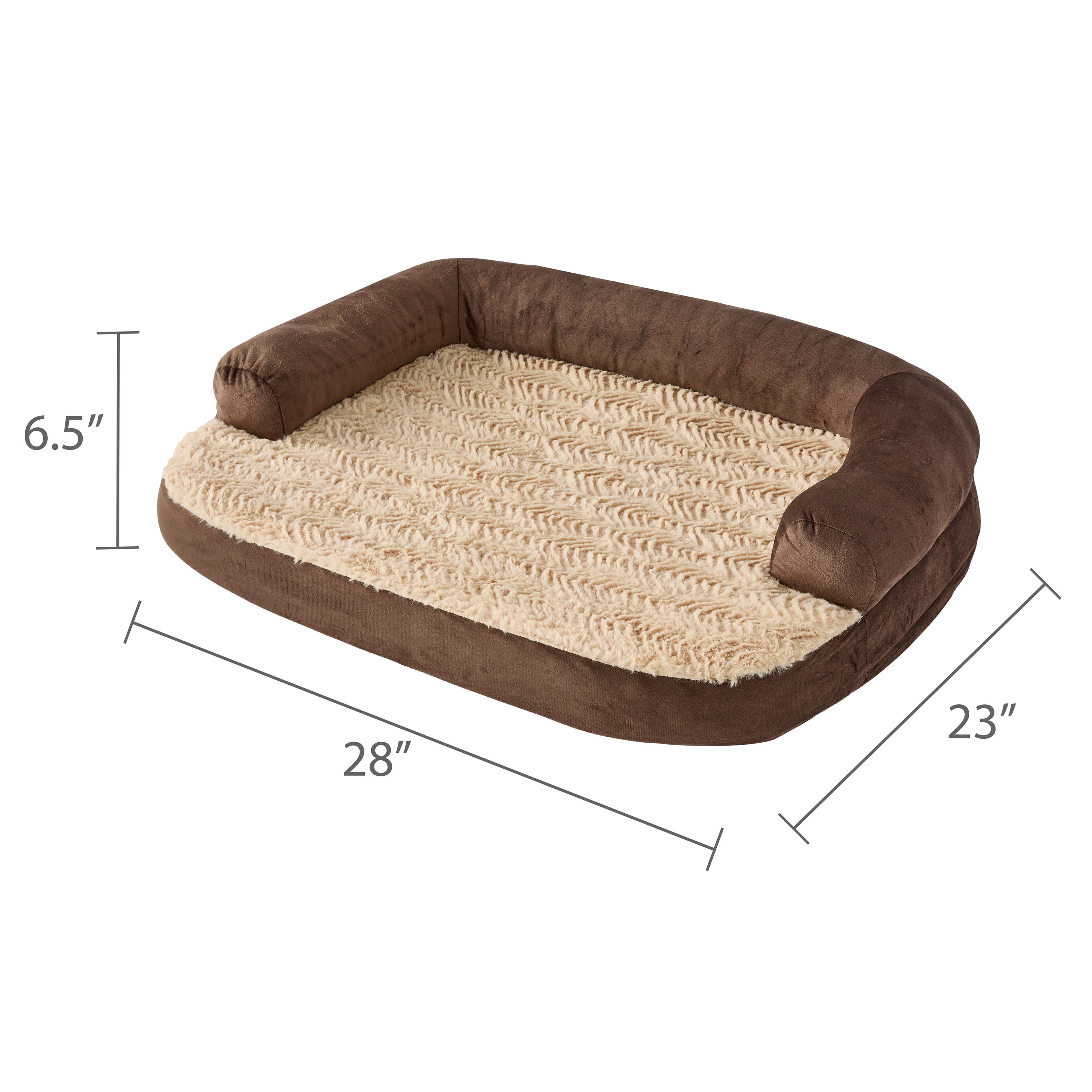 Vibrant Life Small Round Corner Sofa Style Dog Bed, Brown, 23" x 28"