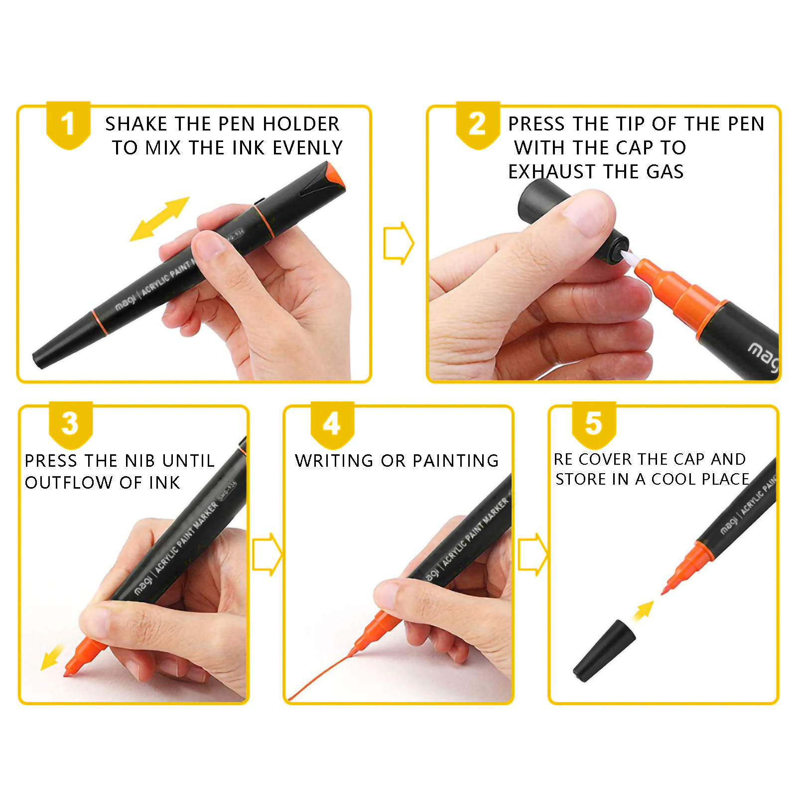 Acrylic Paint Markers Paint Pens 12/24 Colors 2-3mm Medium Tip Paint Markers for Fabric, Canvas, Rock, Glass, Wood, Plastic, DIY Crafts Art Supplies