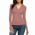 thumbnail image 6 of HongQid Long Sleeve Thermal Shirt for Women Light Fleece Tops Fall V Neck Casual Basic T-Shirts with Thumb Holes, 6 of 9