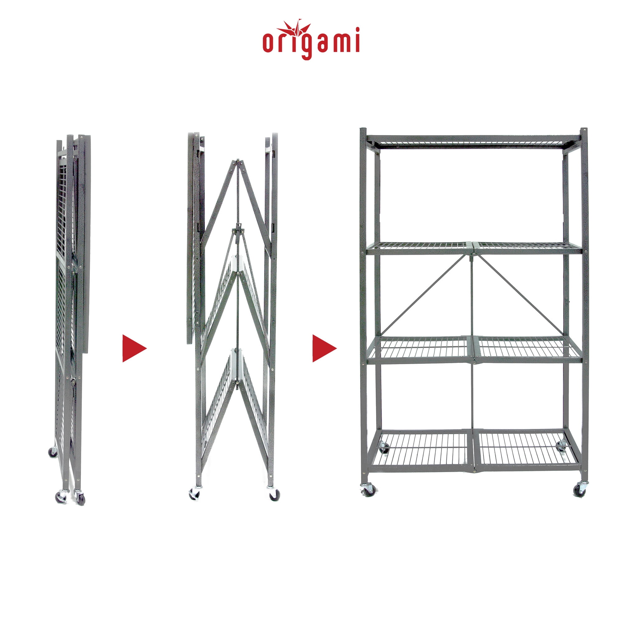 Origami 4-Shelf R5 Series Storage Rack with Wheels, Gray