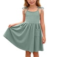 thumbnail image 2 of Babcutegg Cute Solid Color Sleeveless Casual Dress With Functional Pocket And Tiered Ruffle Skirt For Girls Green Size 7, 2 of 9
