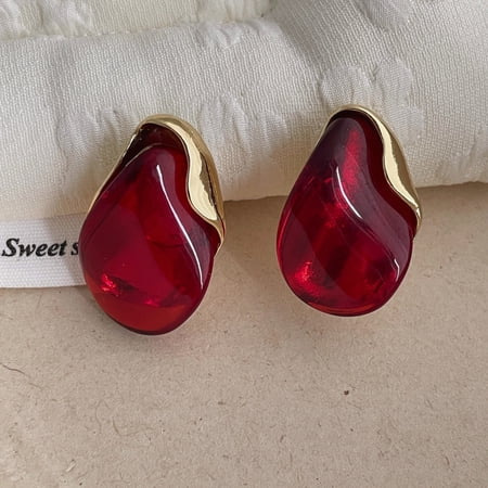 Firefly Hope Vintage Minimalist Multicolor Acrylic Geometric Earrings, 80s Retro Party Costume Fashion Accessory Jewelry for Women, Style D, Red