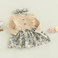 thumbnail image 3 of Robe d'Automne Douce pour Fille avec Bandeau à Nœud Manches Longues Col à Volants Imprimé Feuille Patchwork Robe Trapèze, 3 of 8