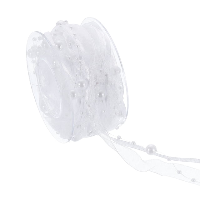 Uxcell 0.4" x 5 Yardas Cinta de Perlas Artificiales, Cintas de Perlas para Decoración de Bodas, Fiesta, Flores, Manualidades de Costura DIY, Blanca