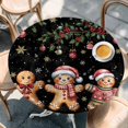 thumbnail image 2 of Gingerbread Christmas Round Tablecloth, Fitted Table Cover with Elastic for 55"-60" Round Tables, Xmas Balls Branches Black Table Cloth Outdoor Indoor Dinning Party Waterproof Tablecloths, 2 of 7
