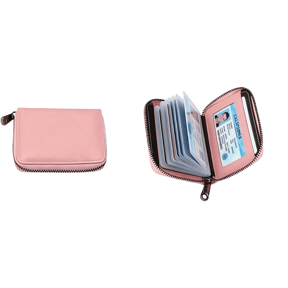 AOMRCOL Genuine Leather Credit Card Holder,Wallet Case,Bank Card Case Blocking Secure Card Case,Id Case,Organizer Zipper Wallet 1Pcs Elegant Credit Card Wallets for Women-Pink