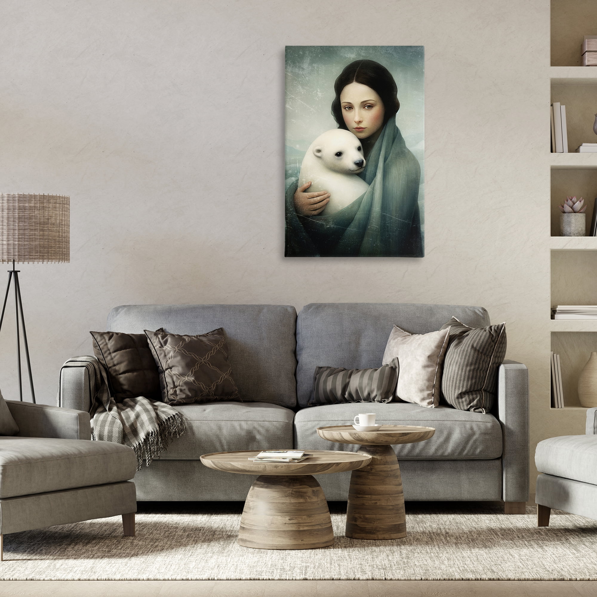 Stupell Industries Girl & Baby Polar Bear People Painting Wrapped Canvas Art Print Wall Art, 24 x 36