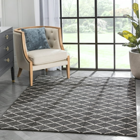 Well Woven Aidah Dark & Grey Diamond Lattice Area Rug 9'3" x 12'6"