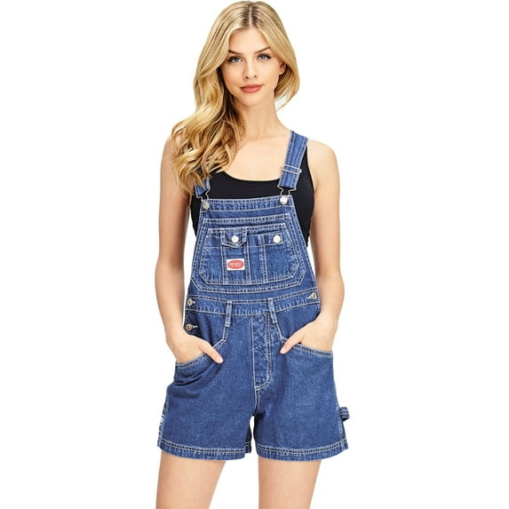 Revolt Women's Juniors Classic Twill Short Overalls (Denim, Large)