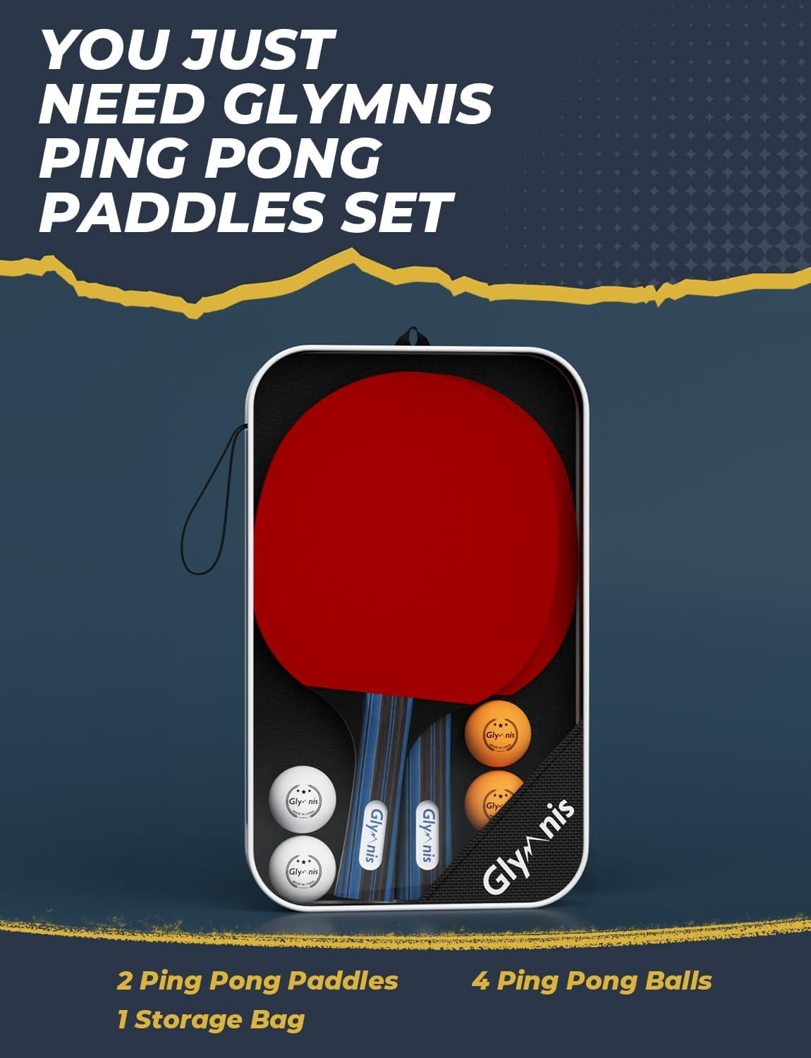Ping Pong Paddles Set Table Tennis Rackets with Balls, Storage Case for Indoor Outdoor Table Tennis Paddle Game Accessories