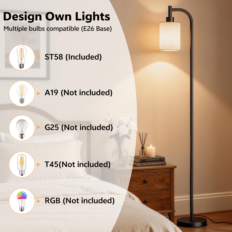 Tall Floor Lamp with Fabric Shade and Remote photo 4