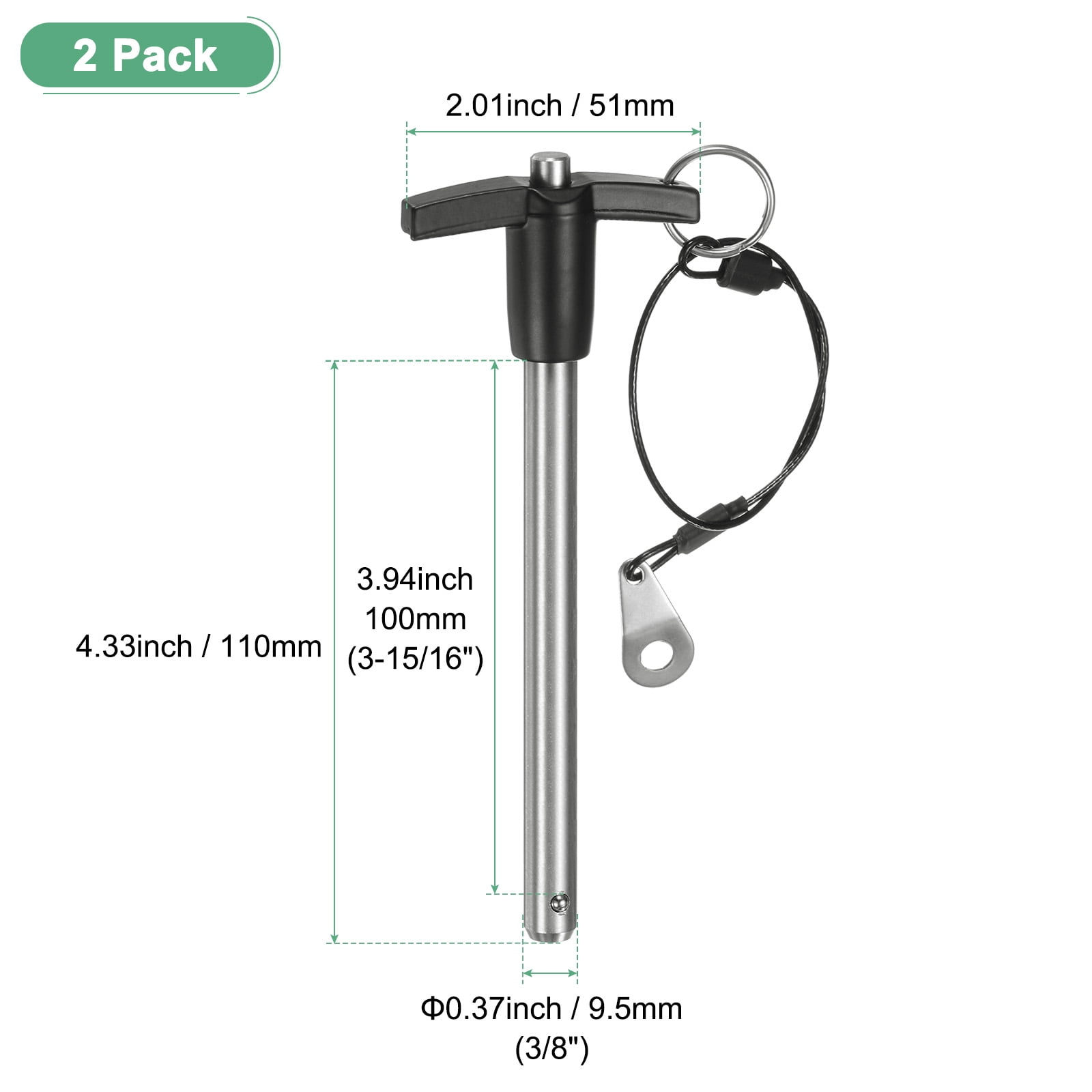 Uxcell 2Pcs T Handle Lock Pins 9.5mm Dia. 100mm Usage Long Push-Button Ball Locking Pin