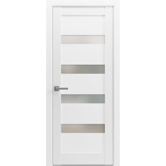 Pantry Kitchen Lite Pre-Hung Door with Hardware | Quadro 4113 White Silk with Frosted Opaque Glass | Single Panel Frame Trims | Bathroom Bedroom Sturdy Doors -18" x 84"