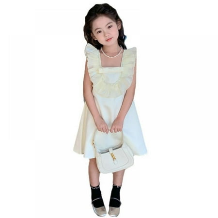 

GYRATEDREAM Girl s Sleeveless Square Neck Tie Back Dress Ruffle Trim Dresses 1-7 Years