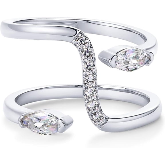 14K Gold Plated Cubic Zirconia Bypass Open Band Stackable Ring for Women | CZ Statement Eternity Rings