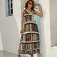 thumbnail image 5 of 3D Wooden Bookshelf Print Dress Summer Street Style Bohemia Long Dresses Female Sleeveless Printed Maxi Dress, 5 of 9