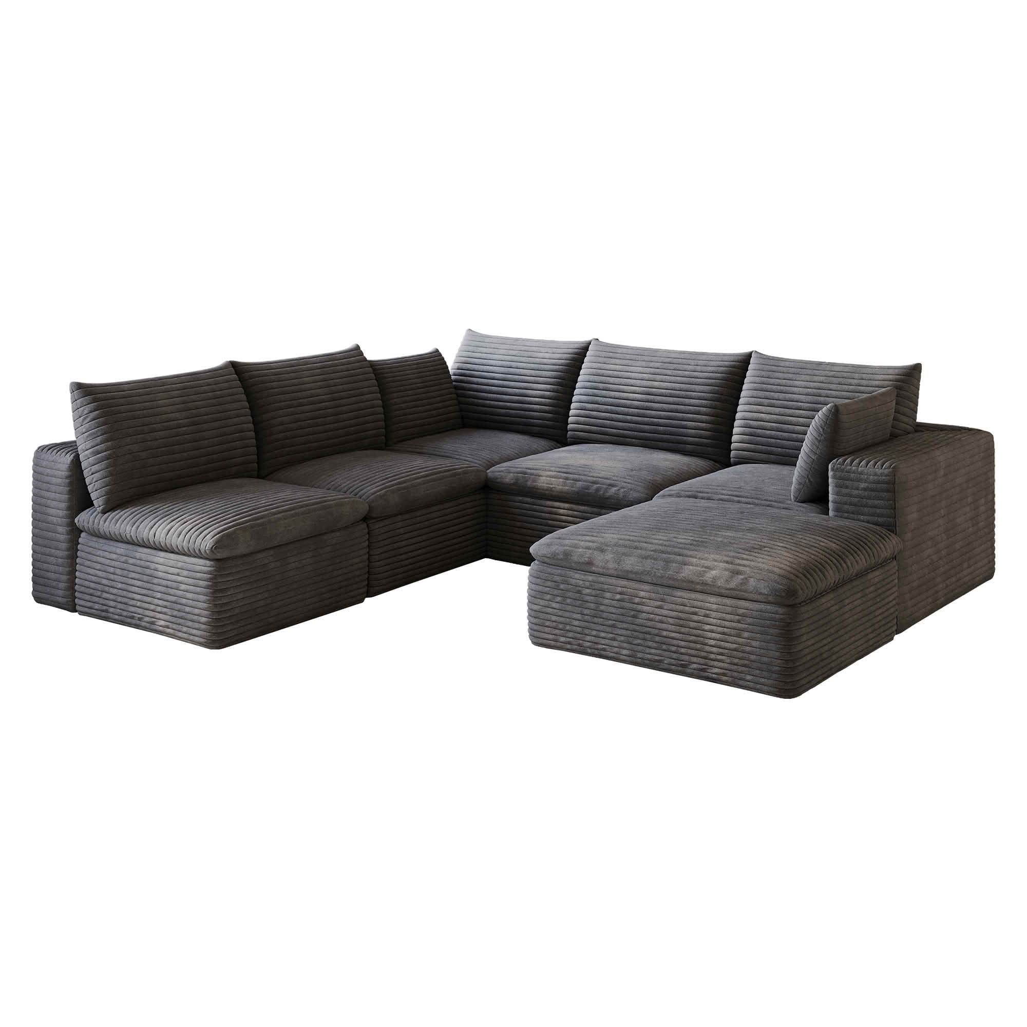 MAYEERTY 99×103-Inch Dark Gray Corduroy 6-Seat Cloud Modular Sofa, Deep Seat DIY Combination Couch with Removable Cushion No Assembly Required