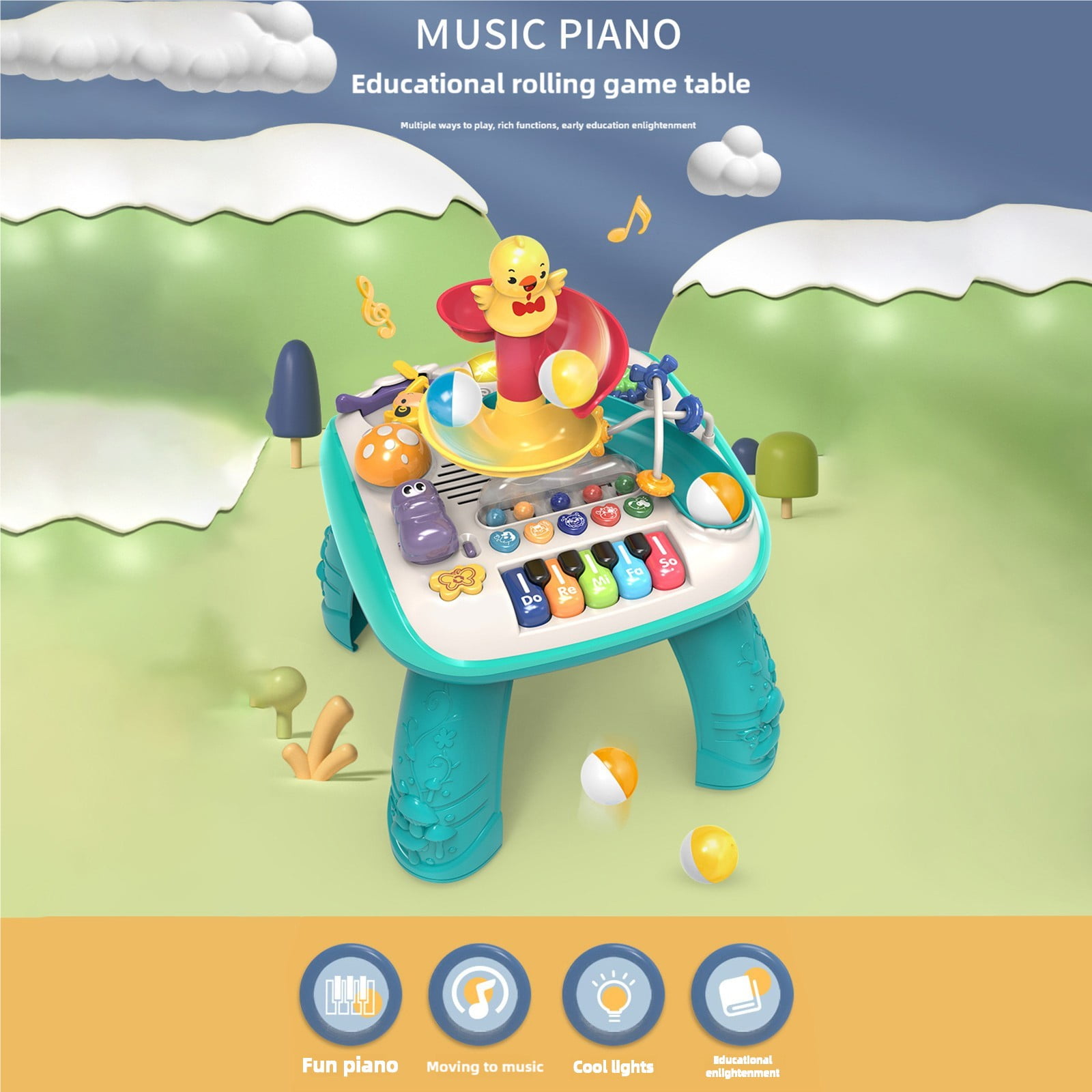 BJBSJSZ Leap Frog Learn Musical Table, Round Rolling Music Multi Functional Game Table Puzzle Enlightenment Early Education Learning Table Baby Play Toy Table