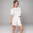 thumbnail image 3 of Women's Eyelet Pajama Set with Cropped Top Embroidered Heart Detail and Elastic Waist Lounge Shorts - Many Colors, Small, 3 of 7