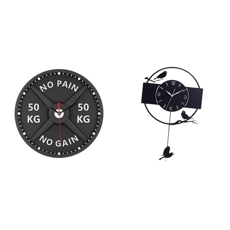 deevoka Gym Clock Barbell Wall Clock Acrylic Bird Pendulum Modern Silent Hanging Decorative Clock Contemporary Fitness Style Suitable for Living Room Office Bedroom Bathroom