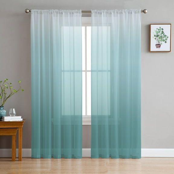 Ombre Turquoise Pure Abstract Art Sheer Curtains 96 Inches Long 2 Panels Set, Window Sheer Curtains for Living Room/Bedroom, Light Filtering Rod Pocket Curtain 52'' x 96'' x 2
