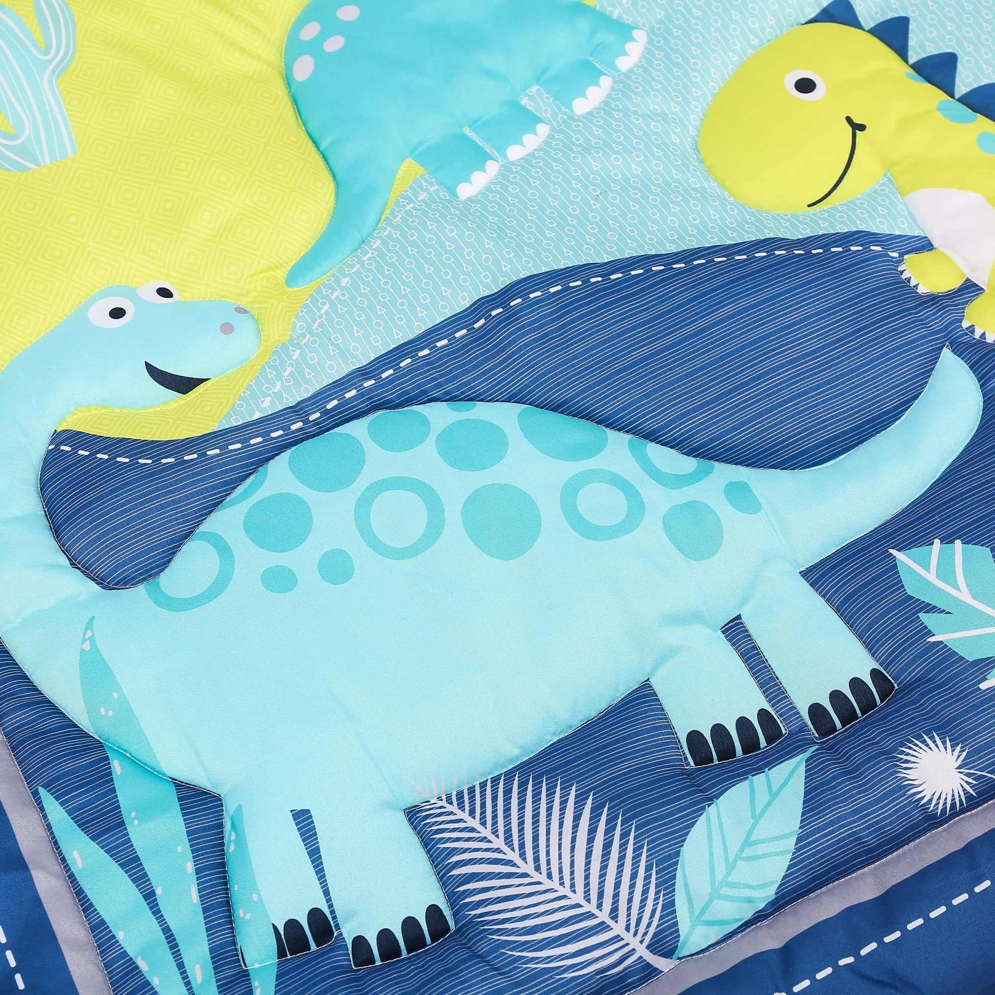 Sweet Baba 4 PC Dinosaur Crib Bedding Sets for Baby Boys, Yellow and Navy Blue