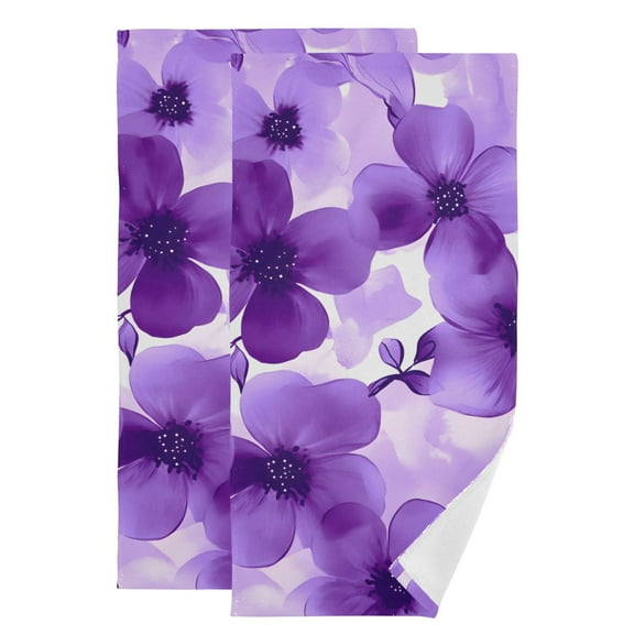 Purple Flower Watercolor Hand Towel Absorbent Bath Towels for Bathroom Sports Gym(28.3" X 14.4") Set of 2
