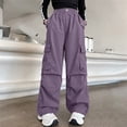 thumbnail image 2 of 9-10 Years Juniors Girls' Baggy Trousers Cargo With Elastic Band Casual Trousers Girls' Casual Jogging Bottoms Cargo Trousers Sweatpants Joggers Pants Fall and Winter Purple Girl Pants, 2 of 7