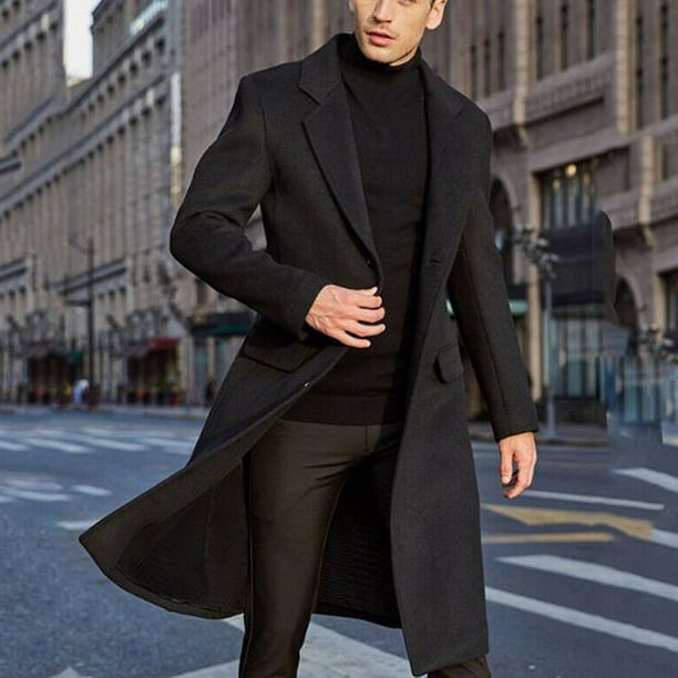 DJKDJL Men's British Style Solid Color Long Jacket Fashionable Warm ...