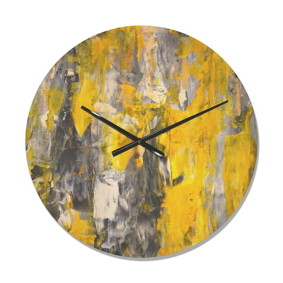 Designart 'Yellow and Grey Abstract Pattern' Modern Wood Wall Clock