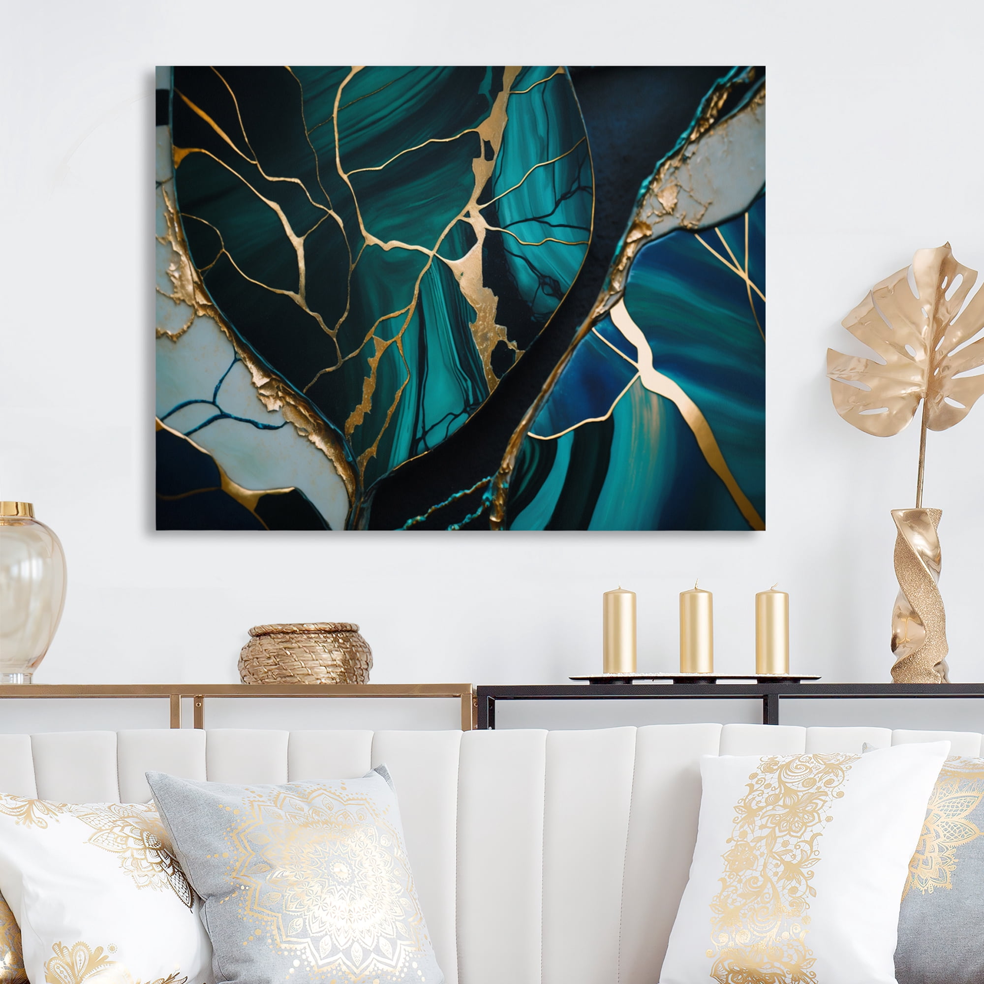 Designart Abstract Geode Green I Canvas Wall Art