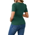 thumbnail image 4 of INSPIRE CHIC Women Maternity Blouse Ribbed Knit Puff Short SleeveTop Ruched T-Shirt Shower Photoshoot Small Green, 4 of 6