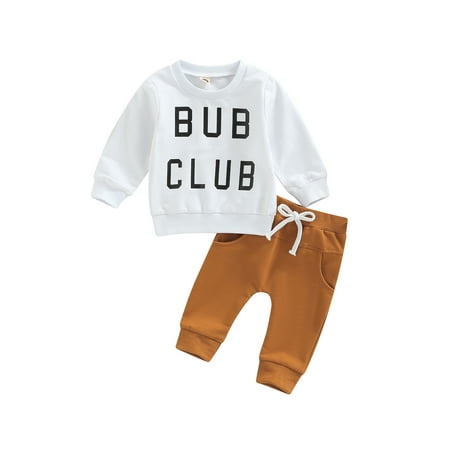 

Calsunbaby Kids Baby Boys Casual Outfits Suit Letter Print Long Sleeve Tops Patchwork Long Pants Fall Clothes White 1-2 Years