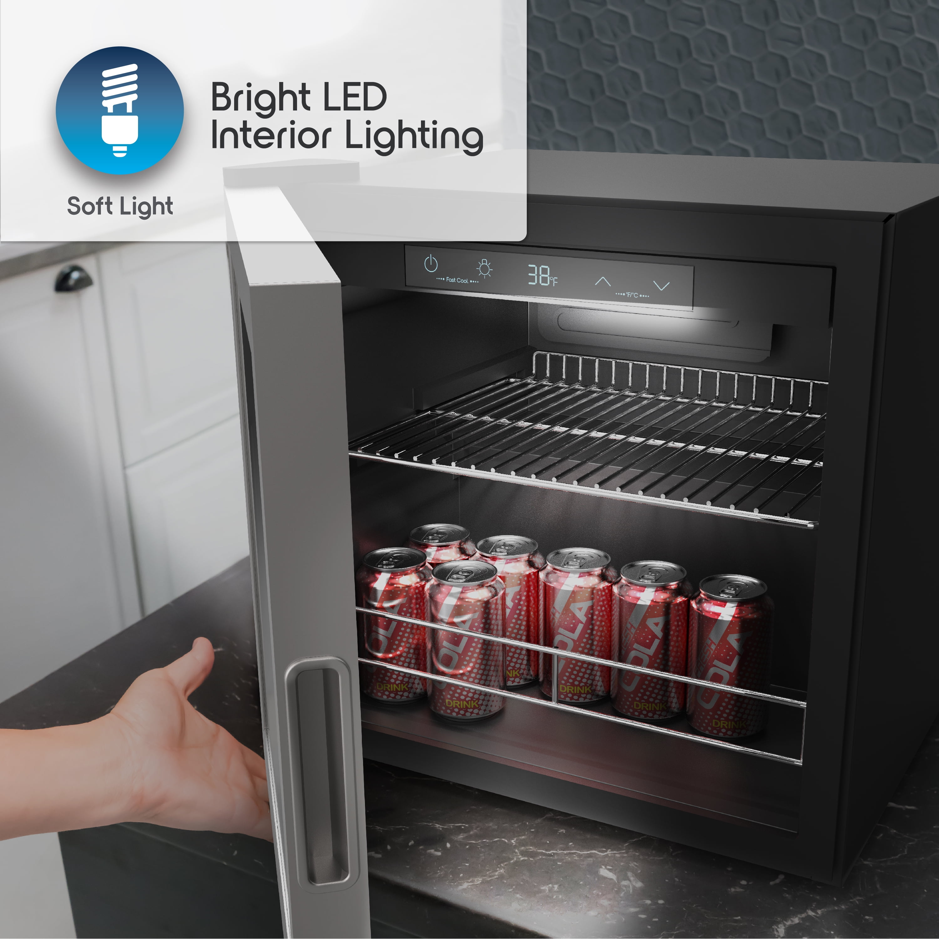 Ionchill 48-Can Mini Fridge, Compact Beverage Refrigerator with Smart Temperature Control & Standard Door, 1.4 Cu. ft., 17.3 in., New