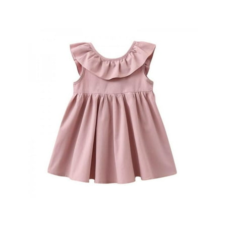 

Baby Girls dress Flare Sleeve Bow Dress Girl Casual Cotton Sleeveless Sundress Children Summer Cute Solid Sleeveless dress Outfits 1-8T
