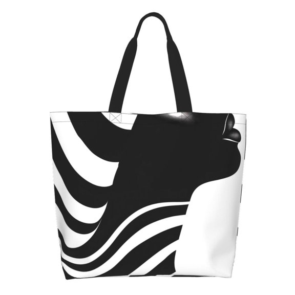 Tebeau Abstract Monochrome Profile Print Reusable Grocery Bags,Heavy Duty Foldable Shopping Tote Bag Wrapables Durable and Large Nylon Reusable Shopping Bag