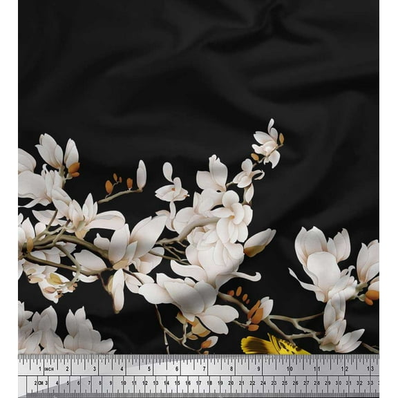 Soimoi Cotton Duck Fabric Floral & Yellow Bird Print Sewing Fabric Yard 42 Inch Wide