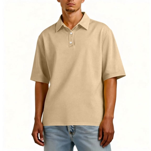 Mens Polo Shirts Business Casual Short Sleeve Shirts Moisture Wicking Big and Tall Golf Shirt Golf Polos for Men Khaki M