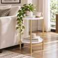 thumbnail image 5 of Real Sintered Stone Sofa Side Coffee Table Double Tiers Round Table Gold Frame, 5 of 13