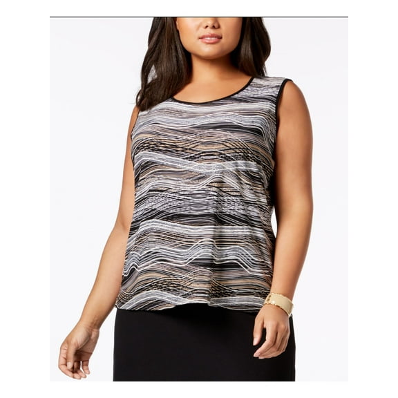 KASPER Womens Printed Jewel Neck Sleeveless Casual Top 1X PLUS
