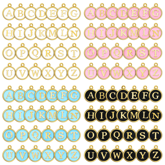 104pcs Metal Letter Charms for Jewelry Making, Double Sided Alphabet Charms for Bracelets, Necklaces and Keychains, 4 Colors