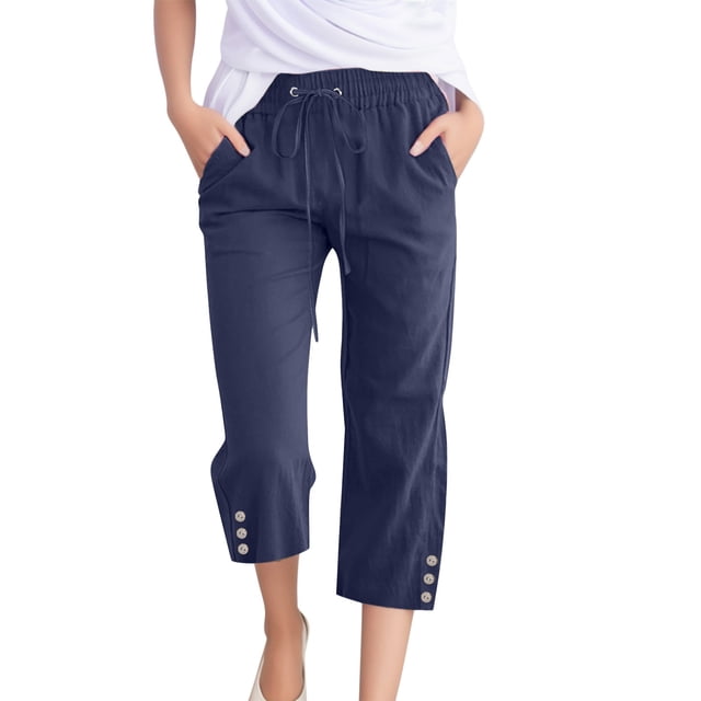Kcodviy Button Pants for Women Casual Rompers for Women Long Pant Wide Leg Casual Pants Women Trouser Pants Casual with Pockets Lightweight High Waisted Adjustable Tie Knot Loose Trousers
