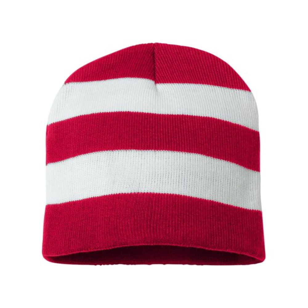 Collegiate 1 Striped (Navy/White) Beanie Knit Couver Hat Winter Set, Set Unisex Scarf & Rugby