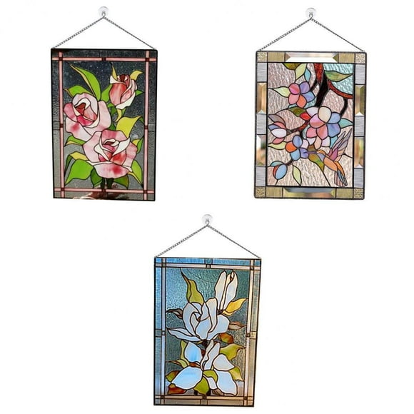 DOLITY 3 Pieces Stained Rectangle Window Panel Wall Decor