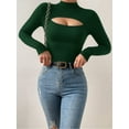 thumbnail image 3 of MOYIKO Mock Turtleneck for Women Long Sleeve Shirts Cutout Front Slim Fitted Tees Tight Tops, 3 of 8
