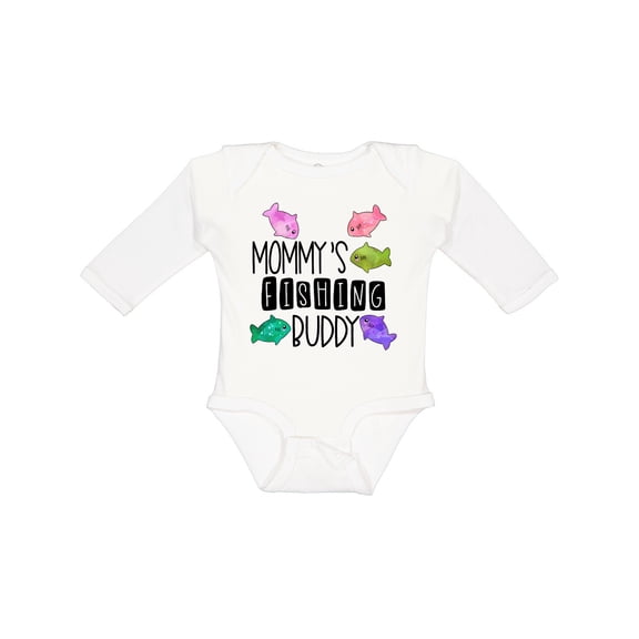 Inktastic Mommy's Fishing Buddy with Colorful Fish Boys or Girls Long Sleeve Baby Bodysuit