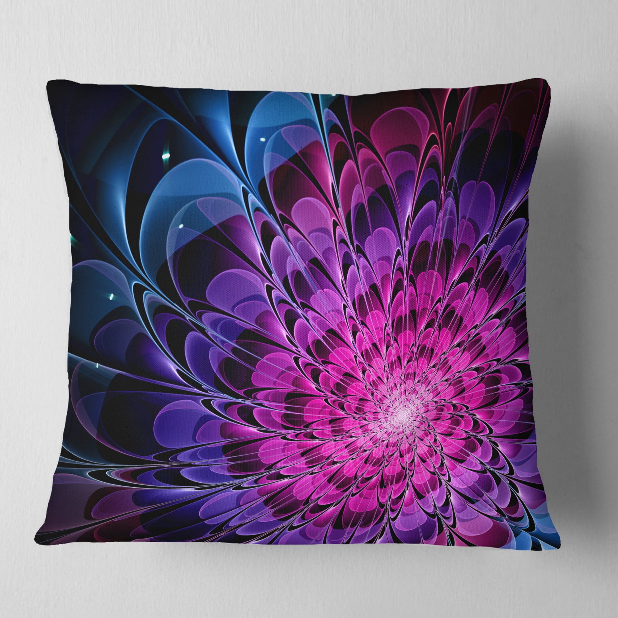 Designart Fractal Purple Rose Flower - Floral Throw Pillow - 16x16