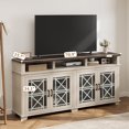 thumbnail image 2 of Cabihome TV Stand, Farmhouse Wooden entertainment center for 75 inch with LED Lights and Glass Door, for Home Whitewash, 2 of 7