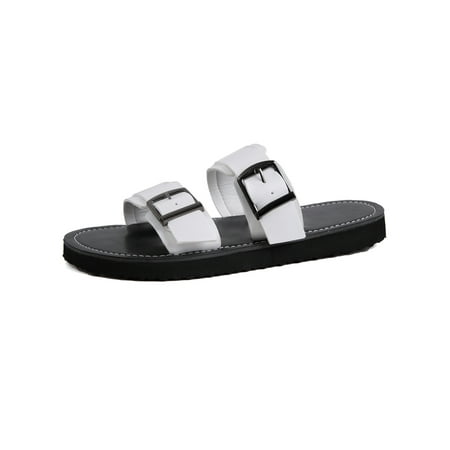 

Tenmix Ladies Slides Beach Slide Sandal Strap Buckle Flat Sandals Slip On Shoes Women s Fashion Anti Skid White 10