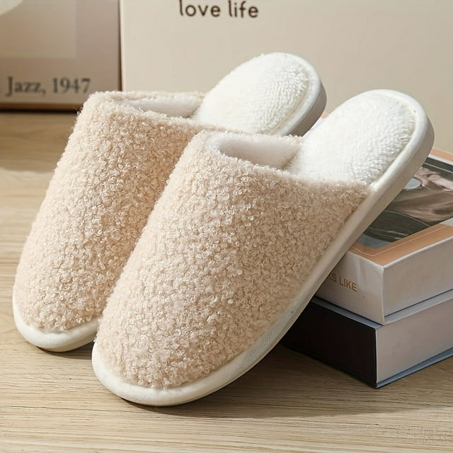 SNNROO Men‘s Cozy Plush Slippers - Solid Color Non-Slip Rubber Sole Perfect for Fall/Winter Indoor Comfort